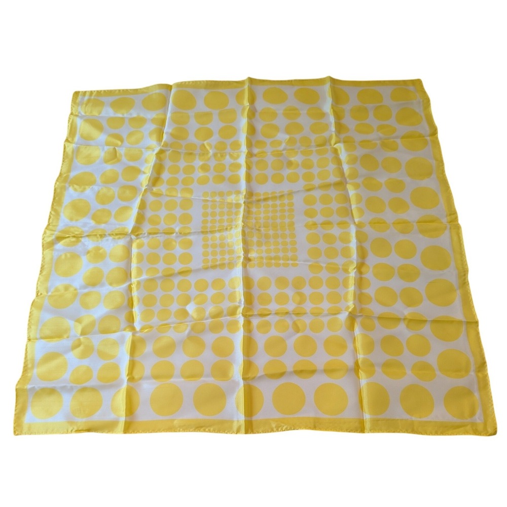 Vintage Scarf Womens OS Yellow Polka Dot Geometric Acetate Twill Made in‎ Japan